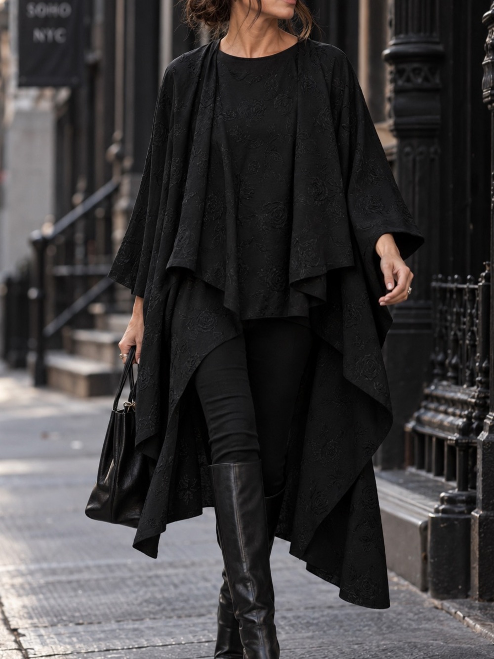 Women's Embroidered Poncho Cape High-Low OS Black Witchy Dark Ethereal Gothic
